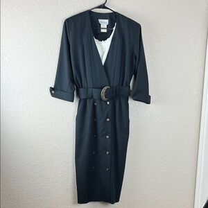 Miss Dorby Black Double-Breasted Dress Vintage Belted Button Up